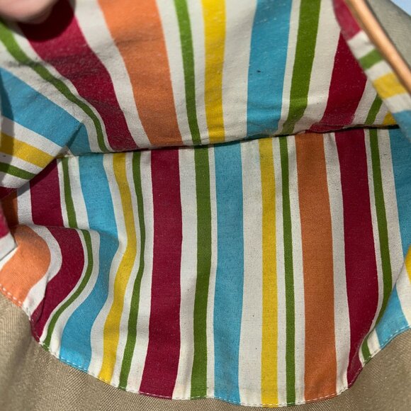 Etienne Aigner Tan Canvas & Faux Leather Shoulder Bag With Colorful Striped Inte - Picture 9 of 11